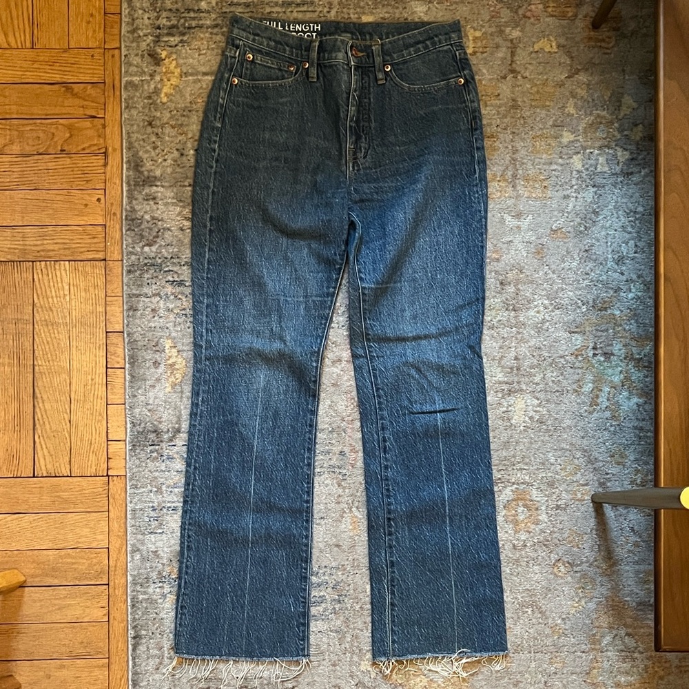 J. Crew full length demi boot denim size 27 raw/distressed hem BF569